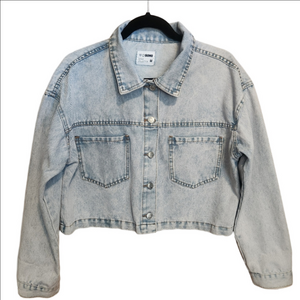 CI SONO BY CAVALINI CROPPED DENIM JEAN JACKET LIGHT ACID WASH NWOT OVERSIZE MED